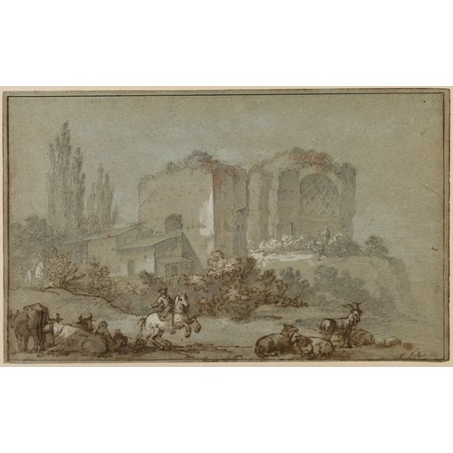 Landscape with a Horseman and Animals before the Temple of Venus and Roma